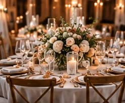 A candlelit wedding reception table