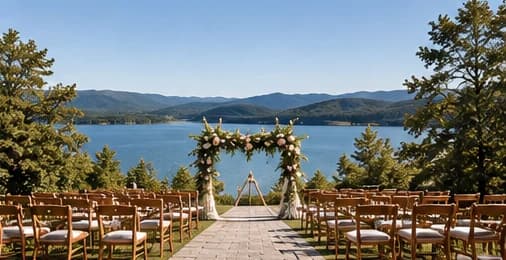 Illustration of a lakeside ceremony setting
